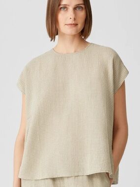 Eileen Fisher Gingham Organic Linen Square Top